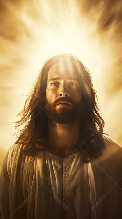 Retrato divino de Jesus com luz radiante ao fundo