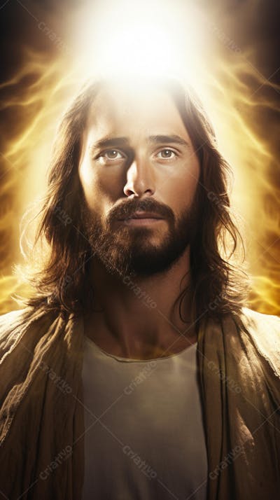 Retrato divino de Jesus com luz radiante ao fundo