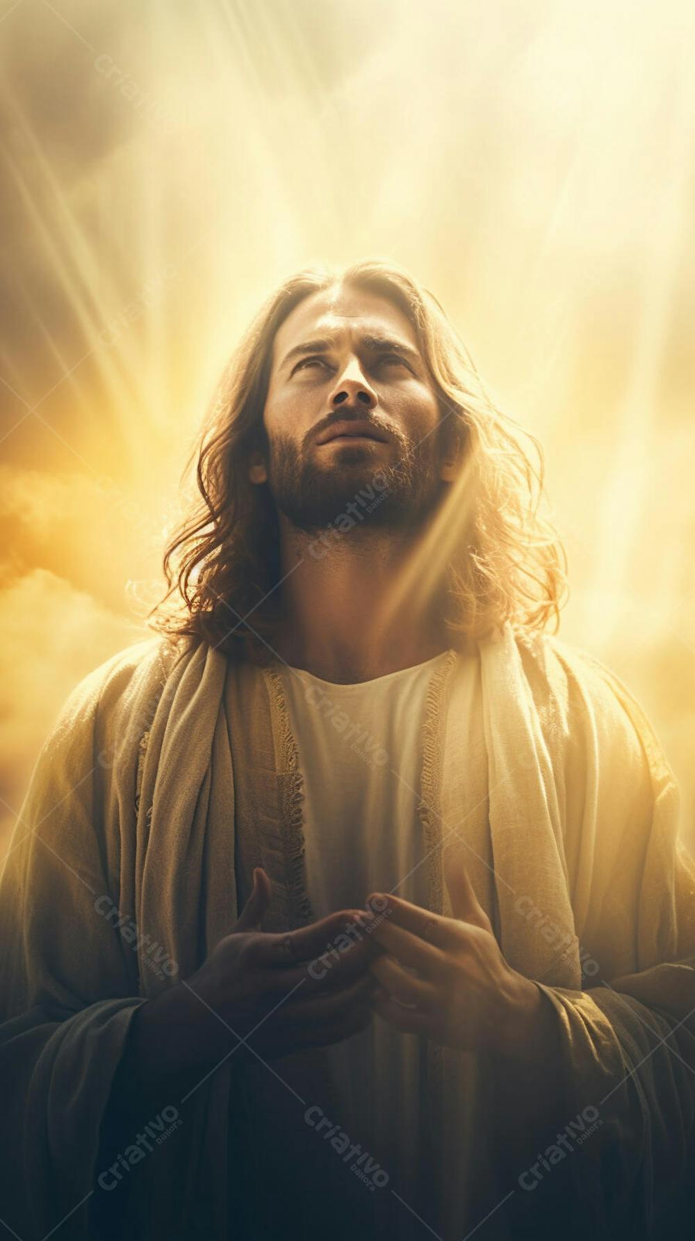 Retrato divino de Jesus com luz radiante ao fundo
