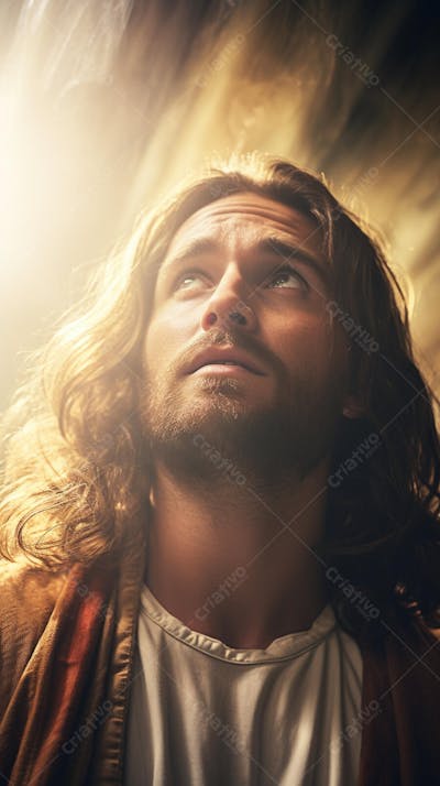 Retrato divino de Jesus com luz radiante ao fundo