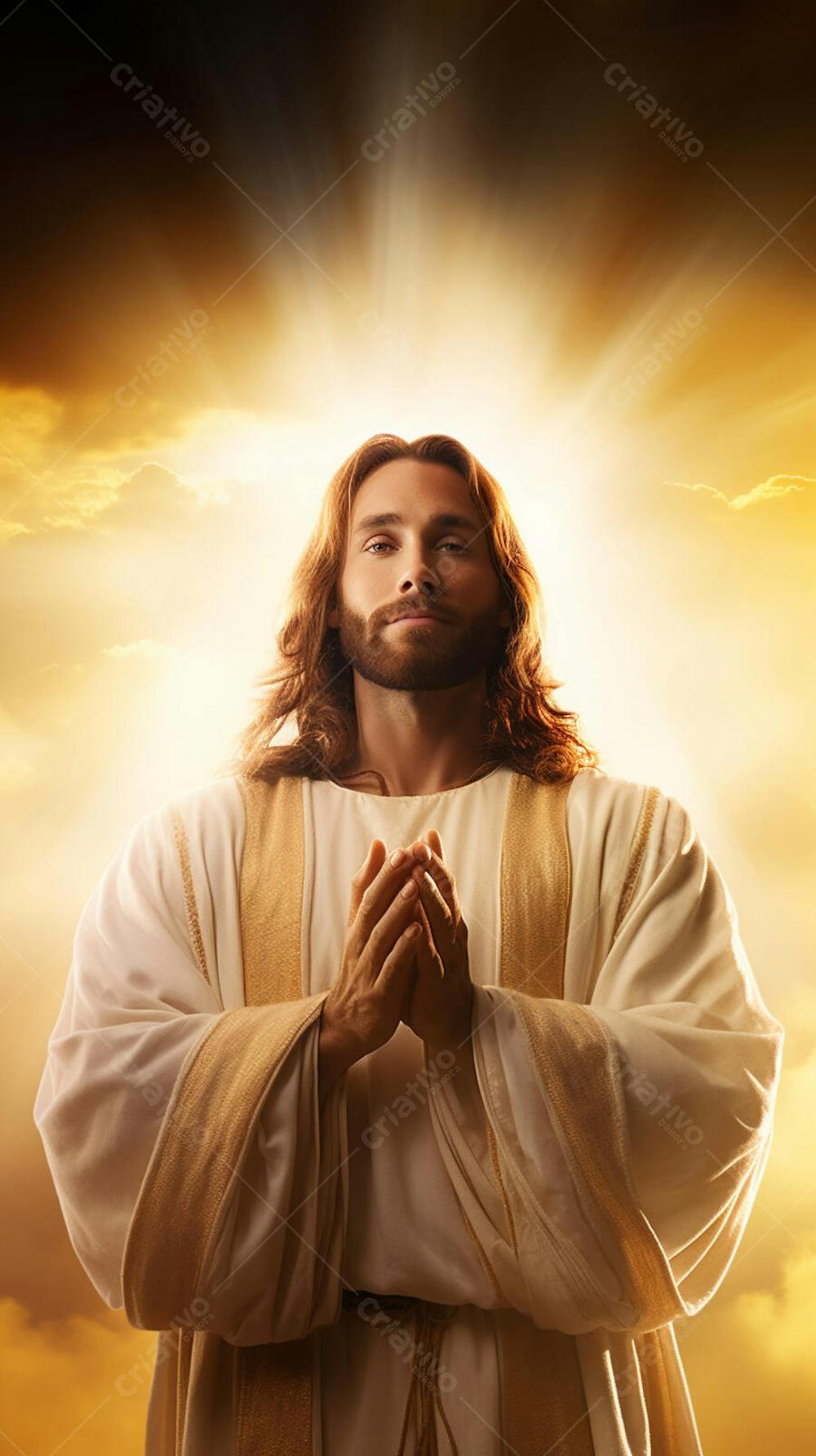 Retrato divino de Jesus com luz radiante ao fundo