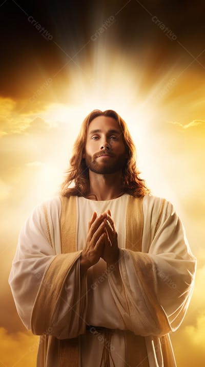 Retrato divino de Jesus com luz radiante ao fundo