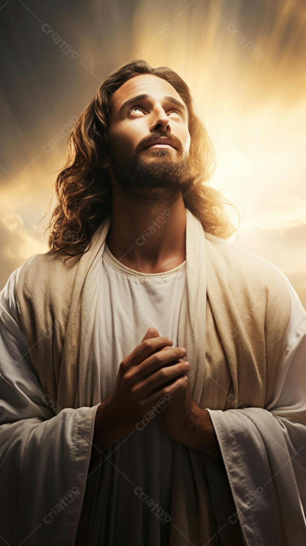 Retrato divino de Jesus com luz radiante ao fundo