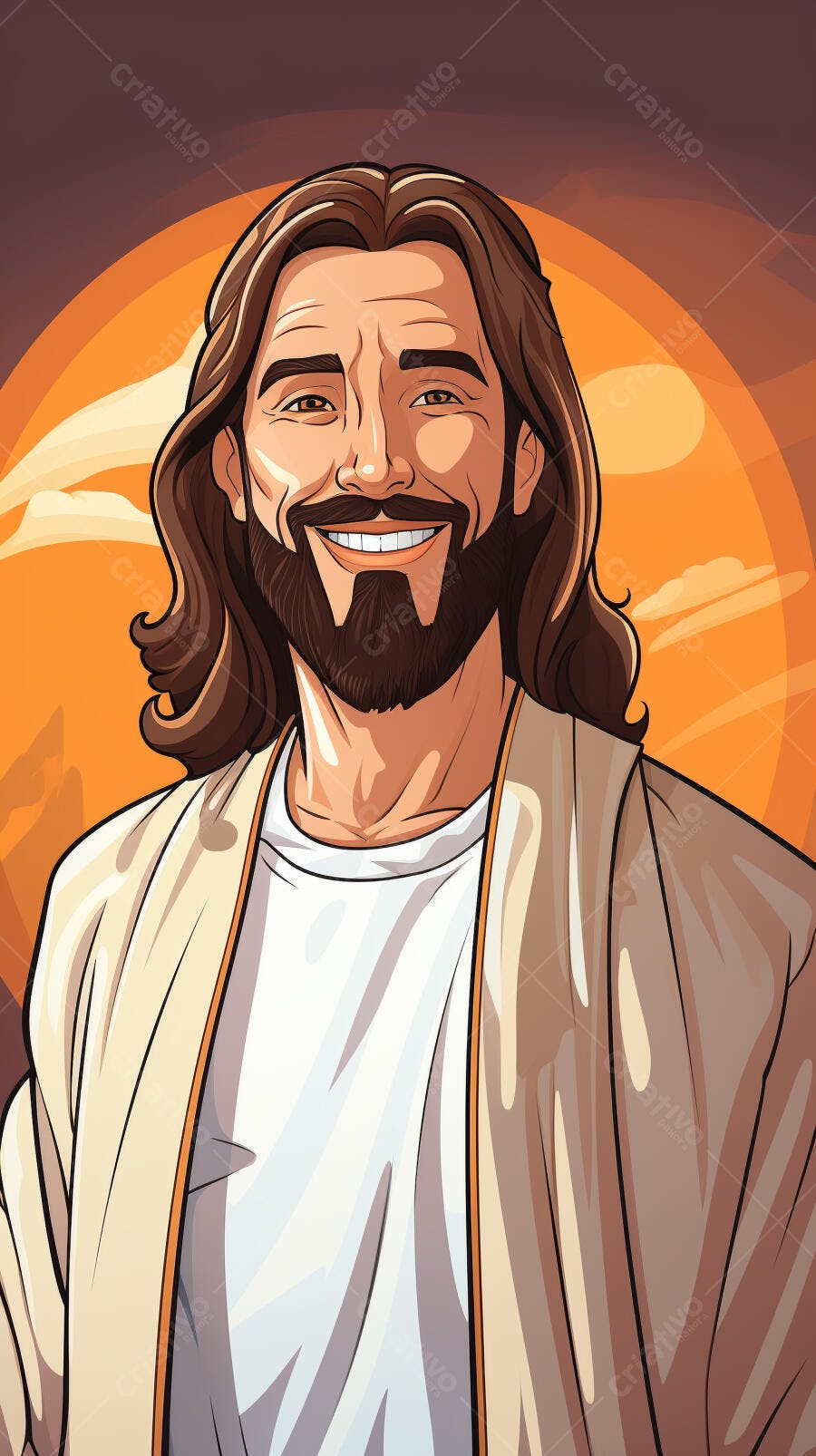 Jesus Cristo sorrindo fundo alaranjado