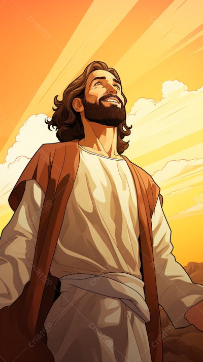Retrato divino de Jesus com luz radiante ao fundo