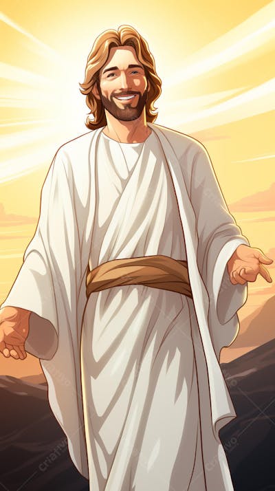 Retrato divino de Jesus com luz radiante ao fundo