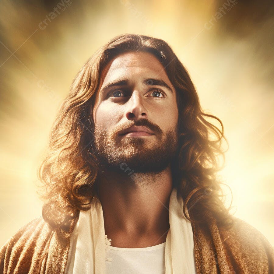 Jesus Cristo olhando para cima fundo dourado