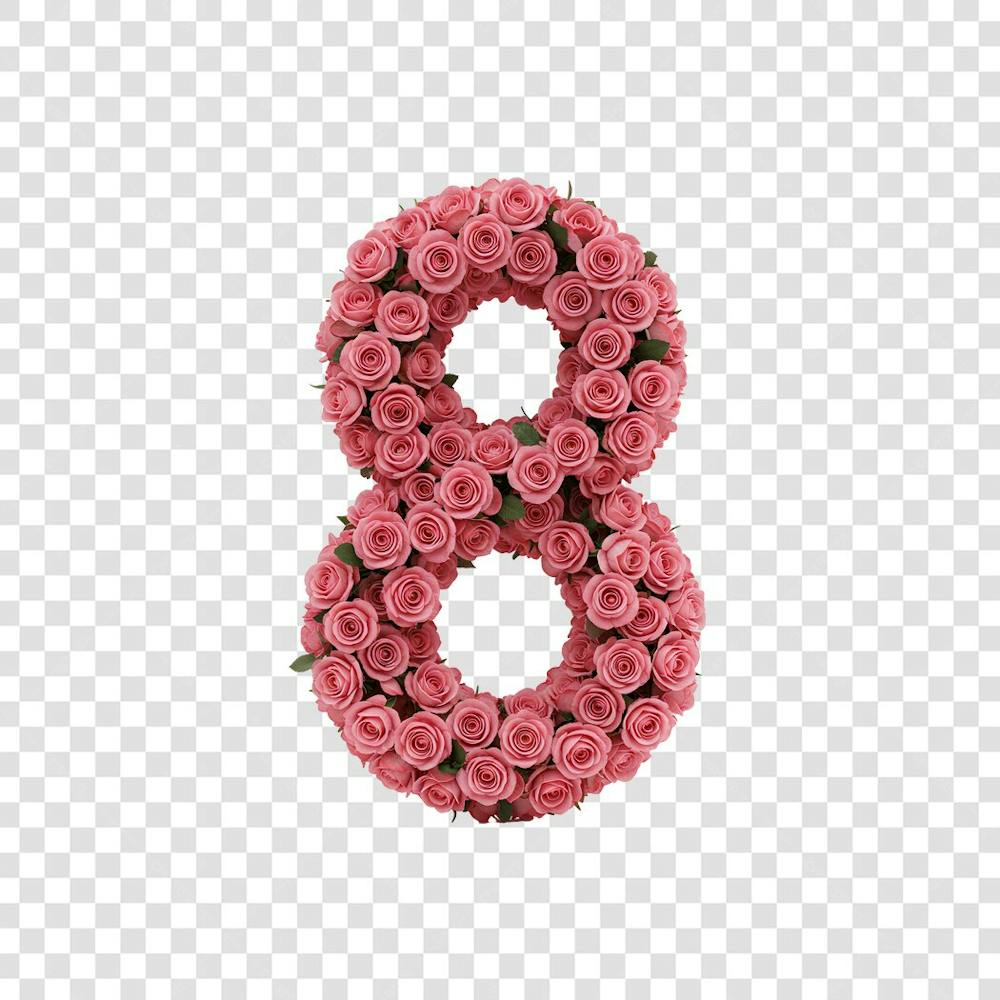PNG Renderização 3D do número 8 enfeitado rosas