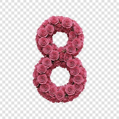 PNG Renderização 3D do número 8 de rosas