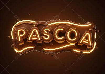Render de Selo 3D Páscoa Luzes Neon fundo marrom