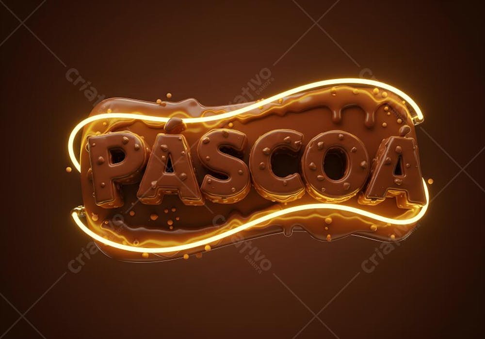 Render de Selo 3D Páscoa Luzes de Neon fundo marrom