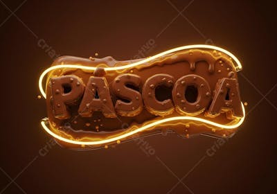 Render de Selo 3D Páscoa Luzes de Neon fundo marrom
