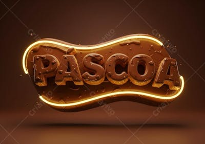 Render de Selo 3D Páscoa Luzes de fio Neon fundo marrom 