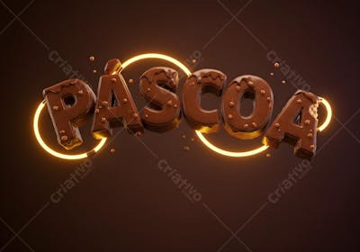 Render de Selo 3D suspenso no ar Arco Páscoa Luzes de fio Neon fundo marrom