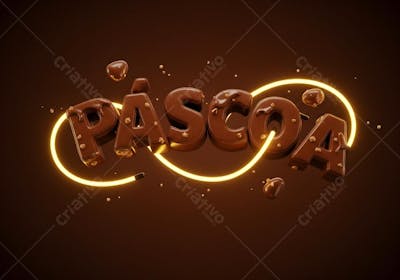 Render de Selo 3D suspenso no ar Arco de Páscoa Luzes de fio Neon fundo marrom