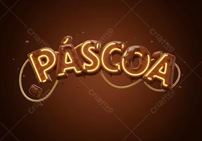 Render de Selo 3D suspenso no ar Arco de Páscoa Luzes de fio Neon cobertura chocolate fundo marrom