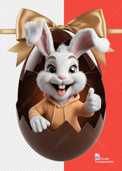 Coelho da páscoa sorridente dentro de ovo estilo 3D