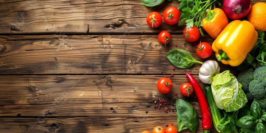 Verduras frescas sobre madeira rústica