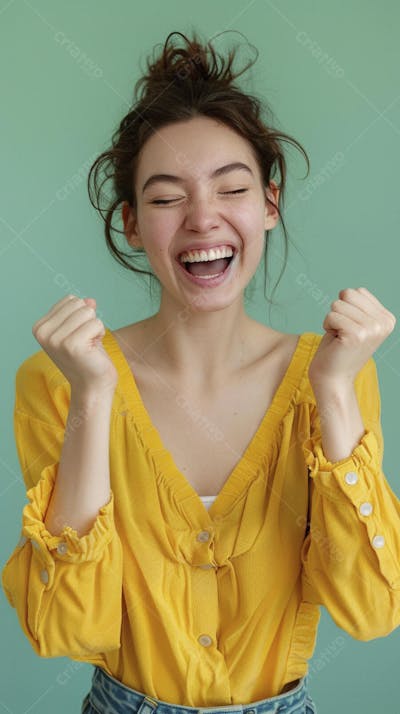 Retrato de uma mulher sorridente em fundo verde