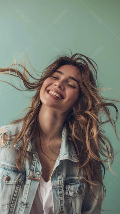 Retrato de uma mulher sorridente em fundo verde