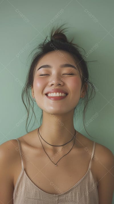 Retrato de uma mulher sorridente em fundo verde
