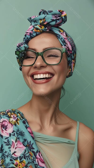 Retrato de uma mulher sorridente em fundo verde