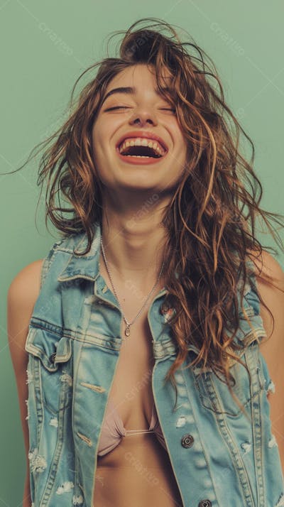 Retrato de uma mulher sorridente em fundo verde