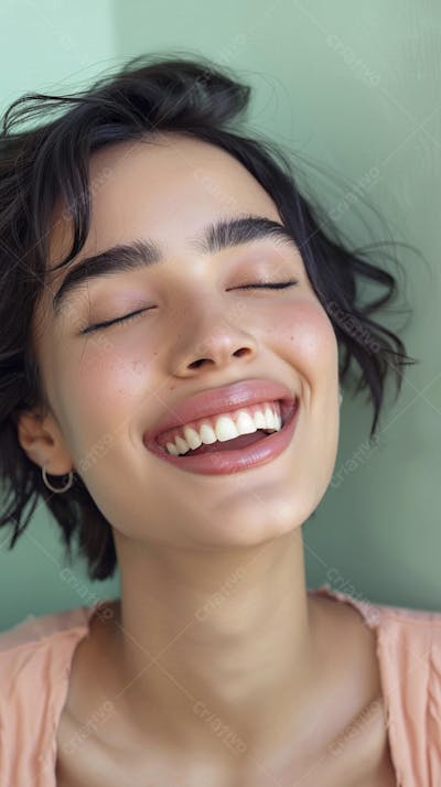 Retrato de uma mulher sorridente em fundo verde