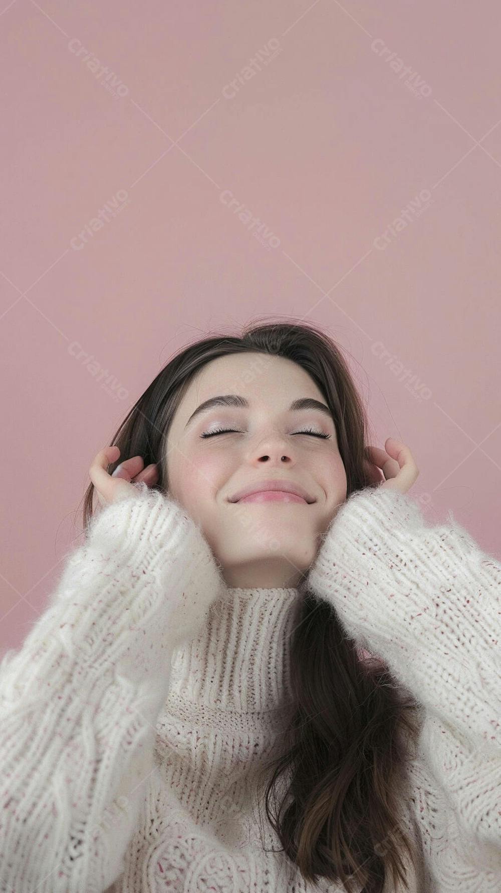 Mulher sorridente expressando felicidade com fundo rosa