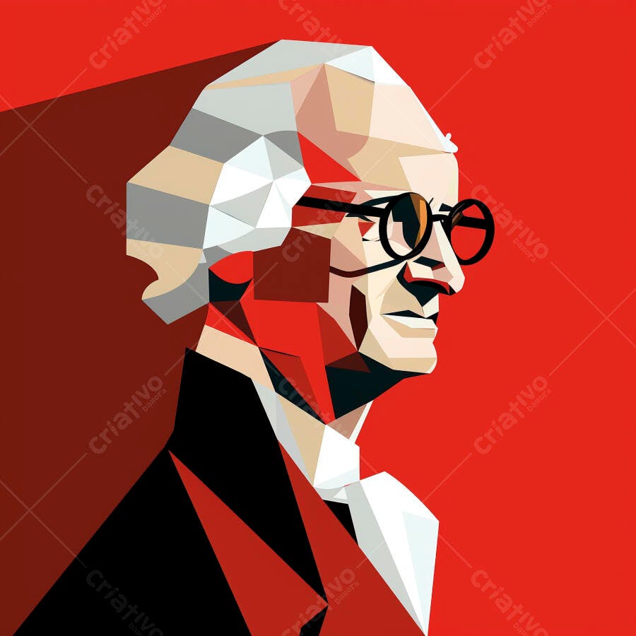 Retrato estilo Cubista Homem Idoso Óculos Vermelhos