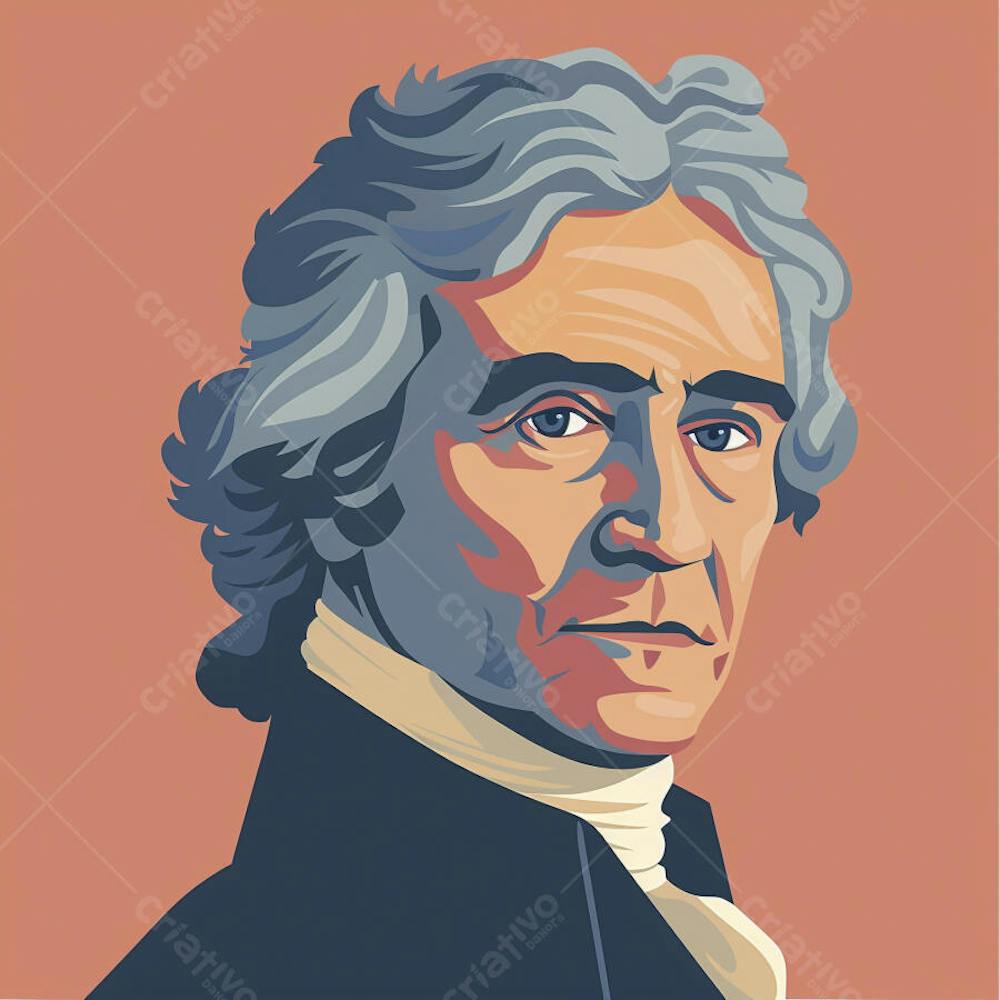 Retrato estilizado de Thomas Jefferson em arte vetorial