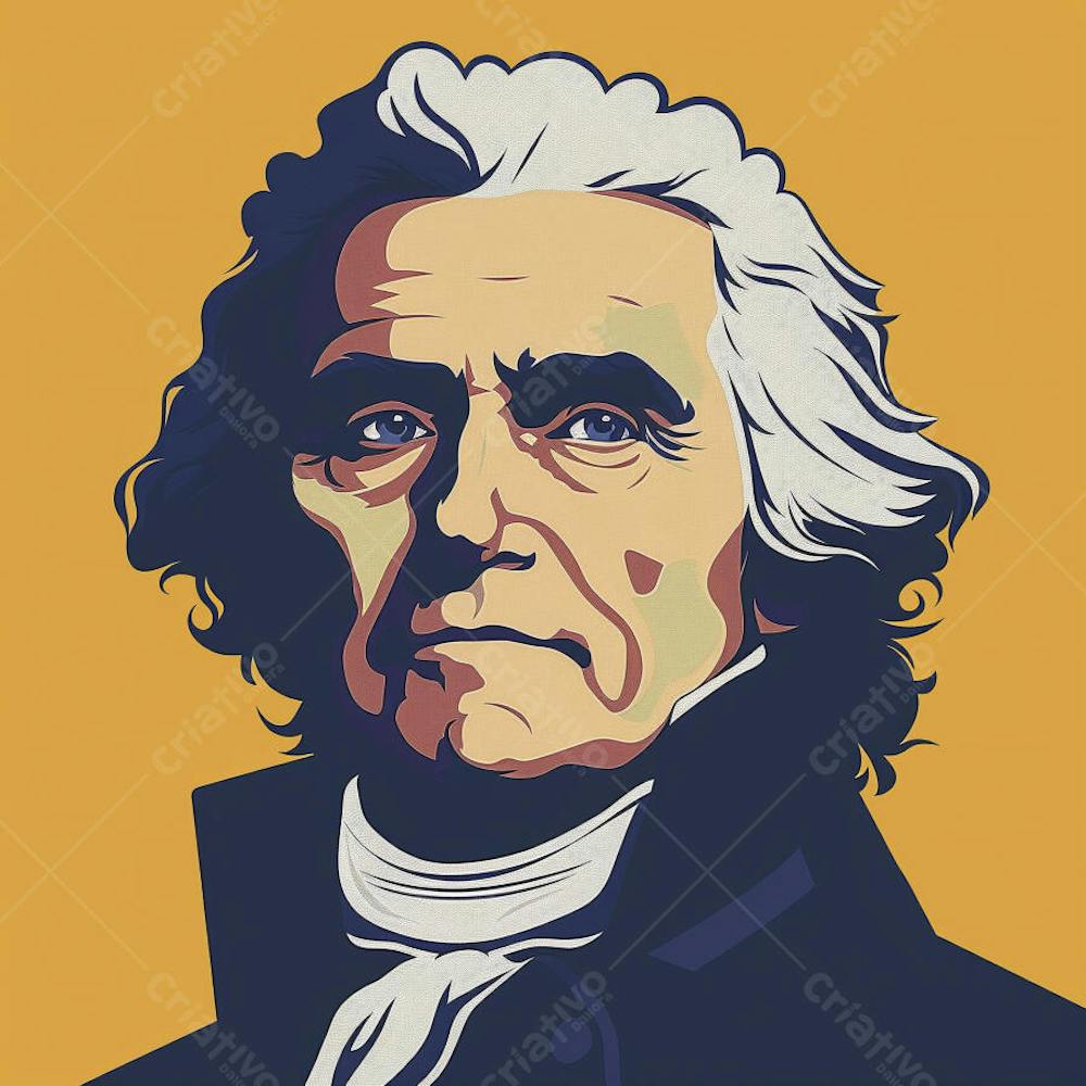 Retrato estilizado de Thomas Jefferson em arte vetorial