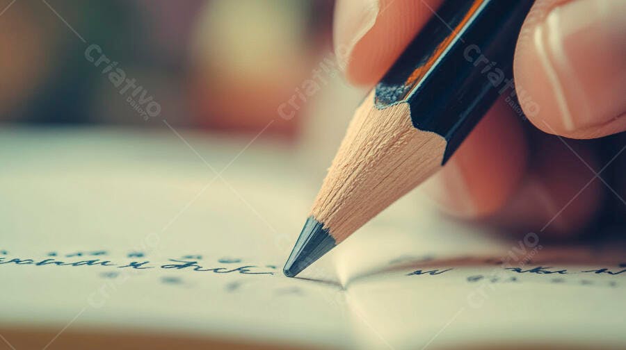 Lápis escrevendo em caderno detalhes