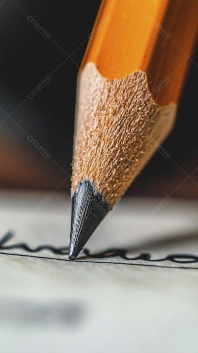 Close-up de um lápis escrevendo em papel com foco suave