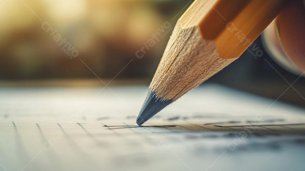 Close-up de um lápis escrevendo em papel com foco suave