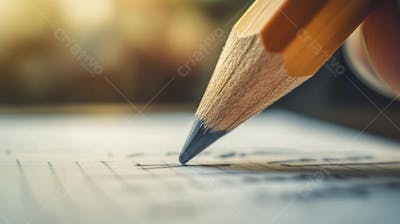 Close-up de um lápis escrevendo em papel com foco suave