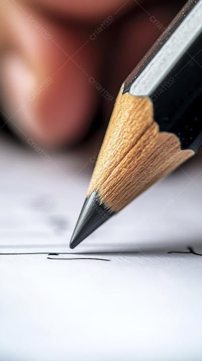 Close-up de um lápis escrevendo em papel com foco suave
