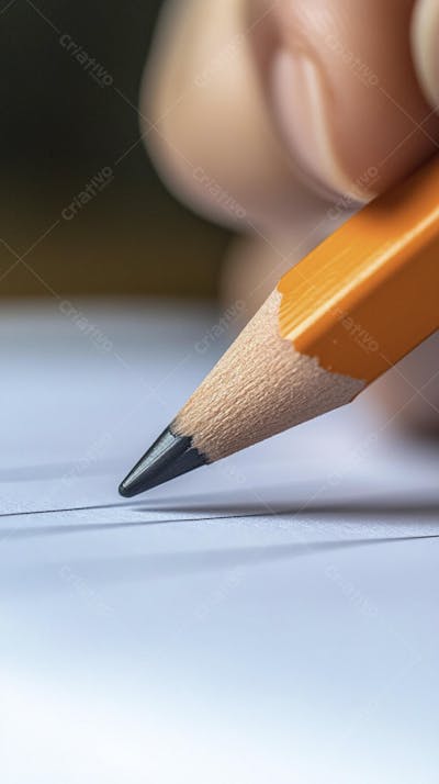 Close-up de um lápis escrevendo em papel com foco suave