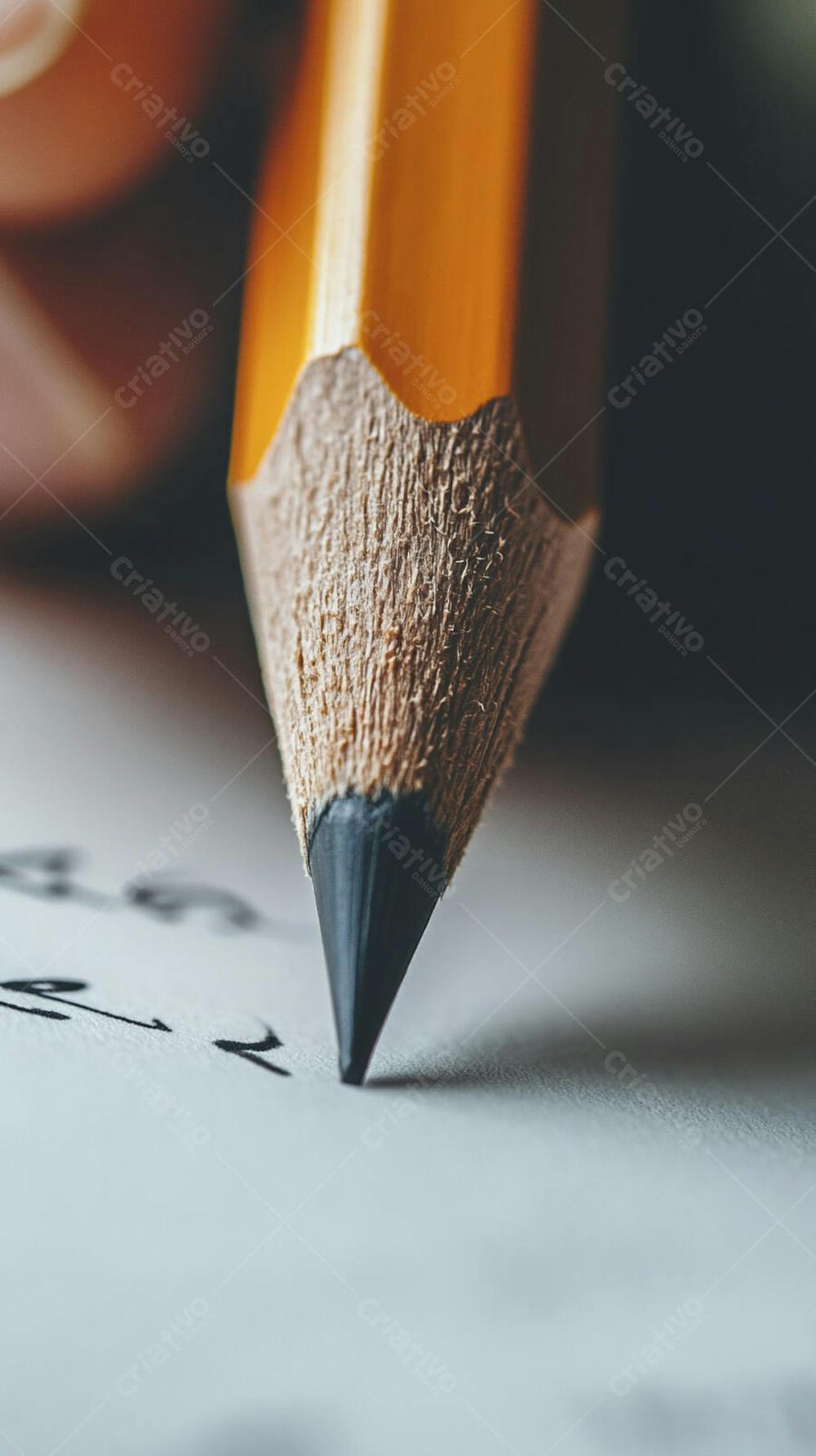 Close-up de um lápis escrevendo em papel com foco suave