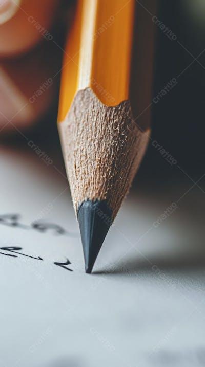 Close-up de um lápis escrevendo em papel com foco suave
