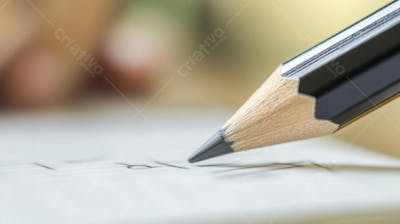 Close-up de um lápis escrevendo em papel com foco suave