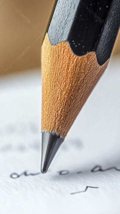 Close-up de um lápis escrevendo em papel com foco suave
