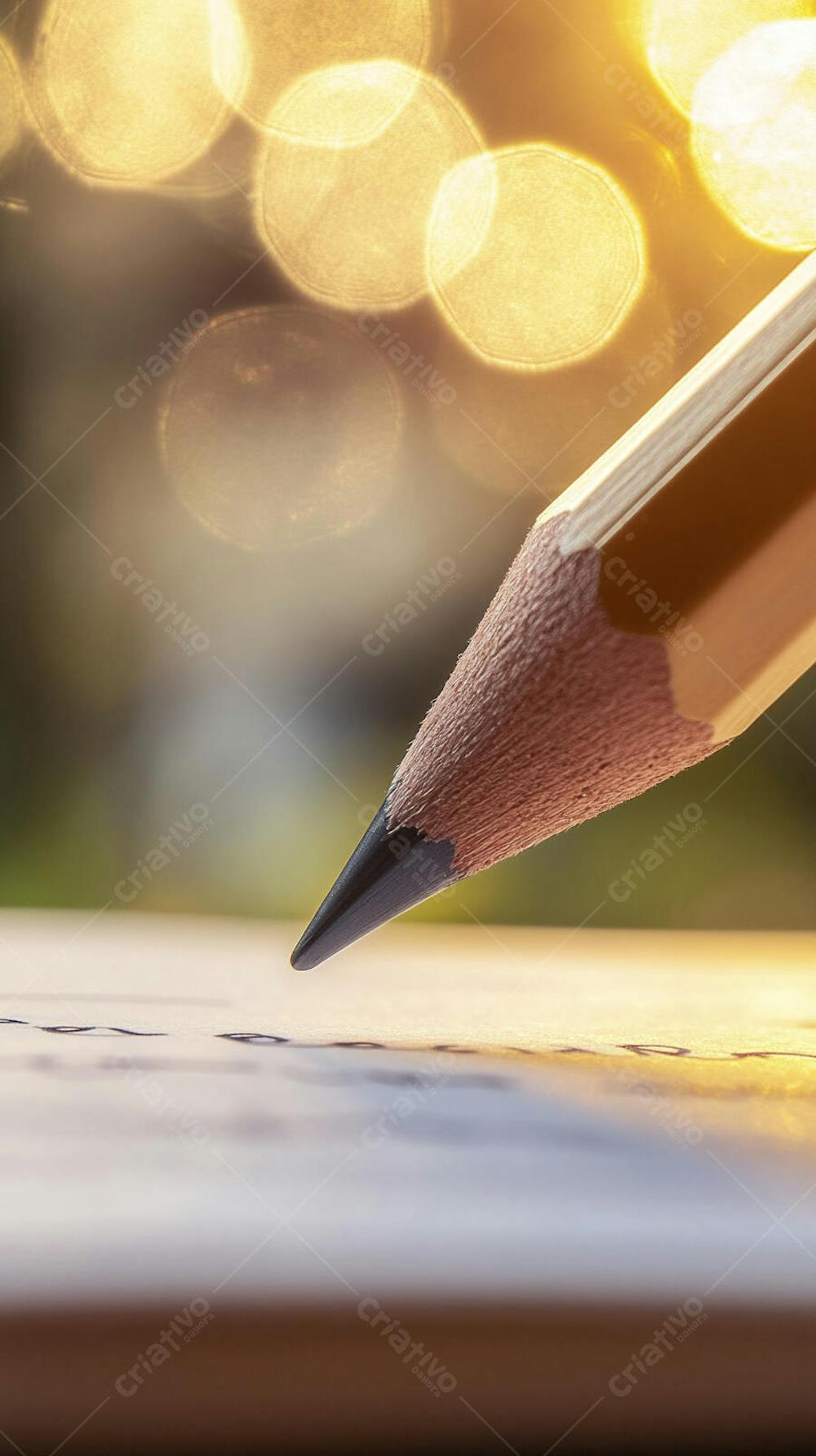 Close-up de um lápis escrevendo em papel com foco suave