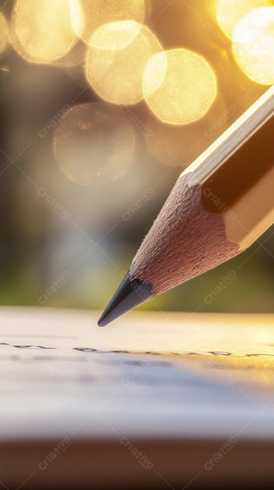Close-up de um lápis escrevendo em papel com foco suave