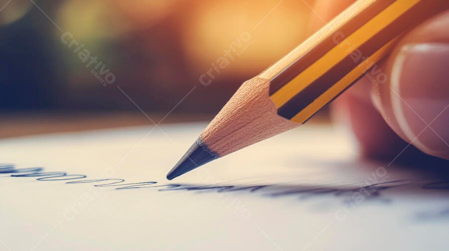 Lápis escrevendo em papel detalhes próximos