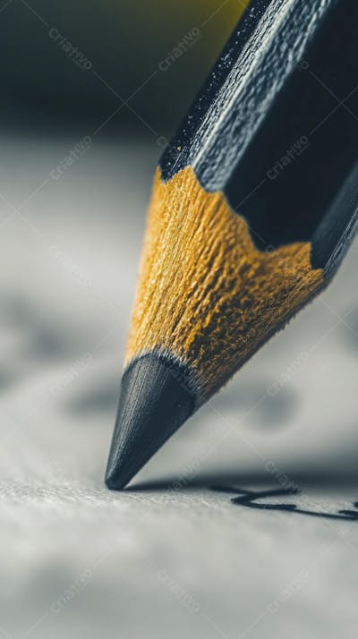 Close-up de um lápis escrevendo em papel com foco suave