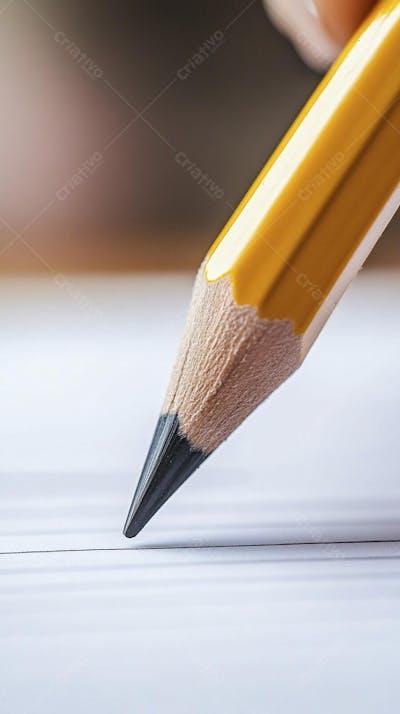 Close-up de um lápis escrevendo em papel com foco suave
