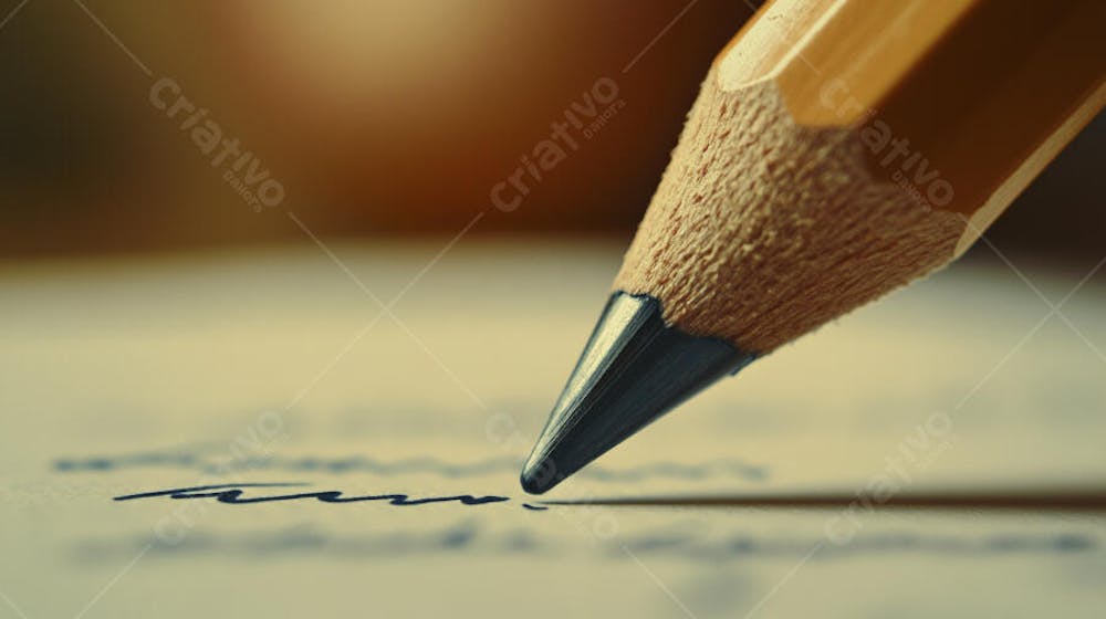 Close-up de um lápis escrevendo em papel com foco suave
