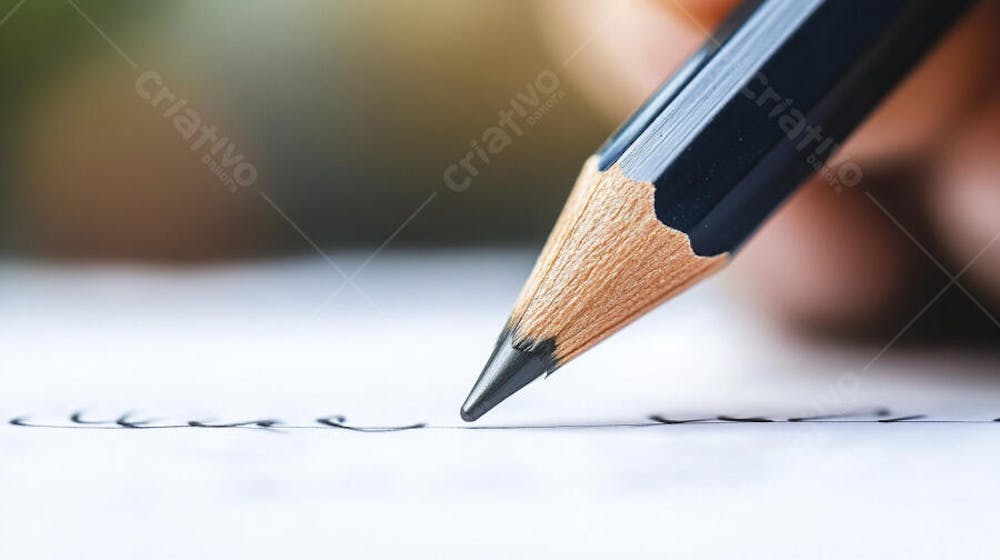 Close-up de um lápis escrevendo em papel com foco suave