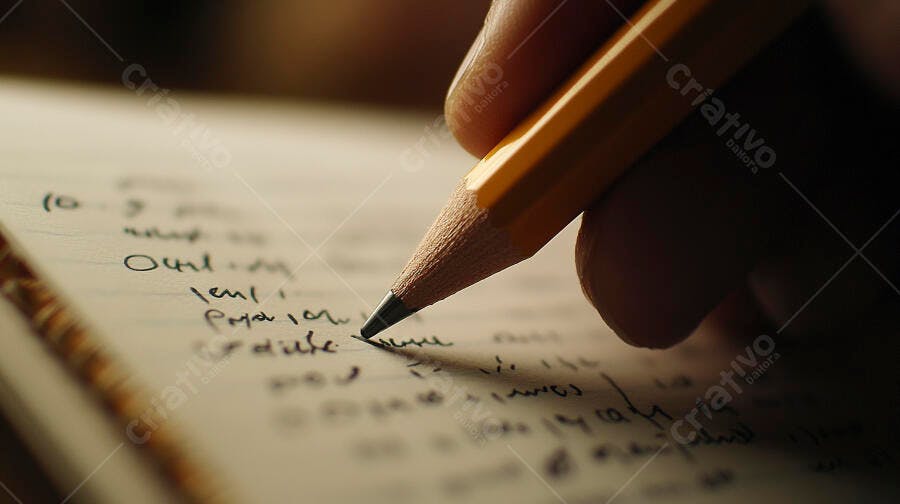 Mão escrevendo em caderno detalhes anotações